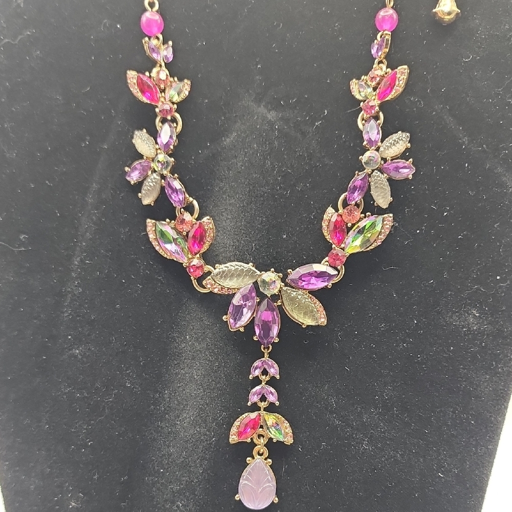 Betsey Johnson Elegant Purple and Pink Gemstone Necklace